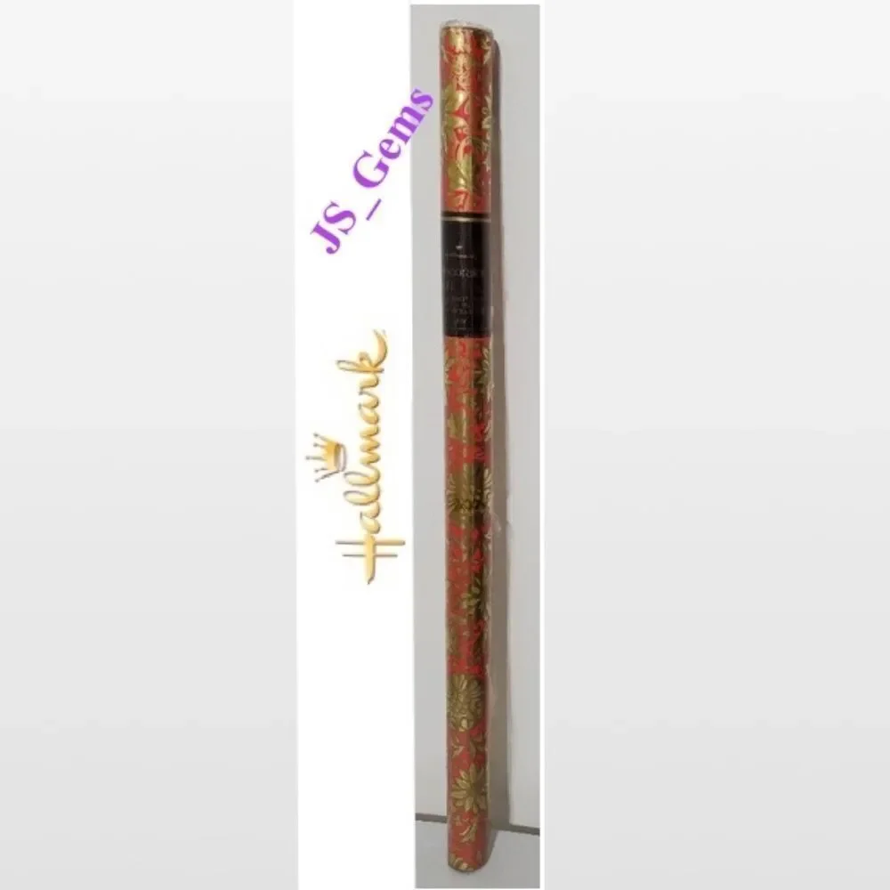 New Vintage Hallmark Wrapping Paper Orange Yellow Gold Foil NWT